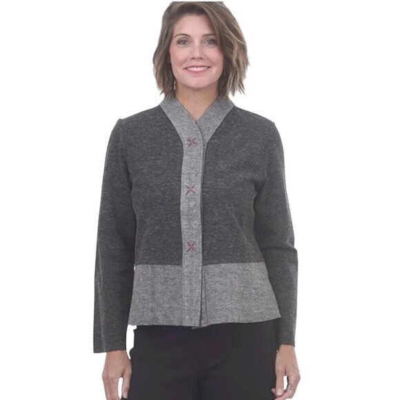 Habitat Gray Colorblock Felt Soft Lagonlook Hidden Snap Closure Jacket Size L - Picture 1 of 8